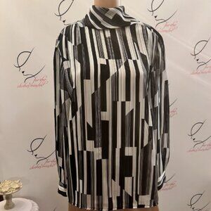Stuart Lang. Sz S. Black White Semi Sheer Chiffon Pullover. Cowl Blouse. B129